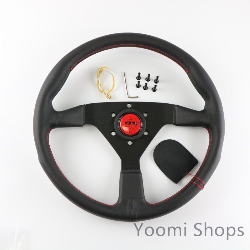 【新品未使用】MOMO モモ ステアリング ハンドル本体 V1 フラットデザイン レザー 14インチ350MMレース race カスタム 車 競技 レッド spucp3