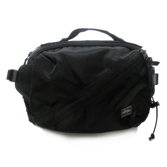 ポーター PORTER THINGS シングス 美品 WAIST BAG ウエストバッグ ボディバッグ ナイロン CUBIC EYE PIQUE キュービックアイ ストレッチコード付 黒 ブラック 1011