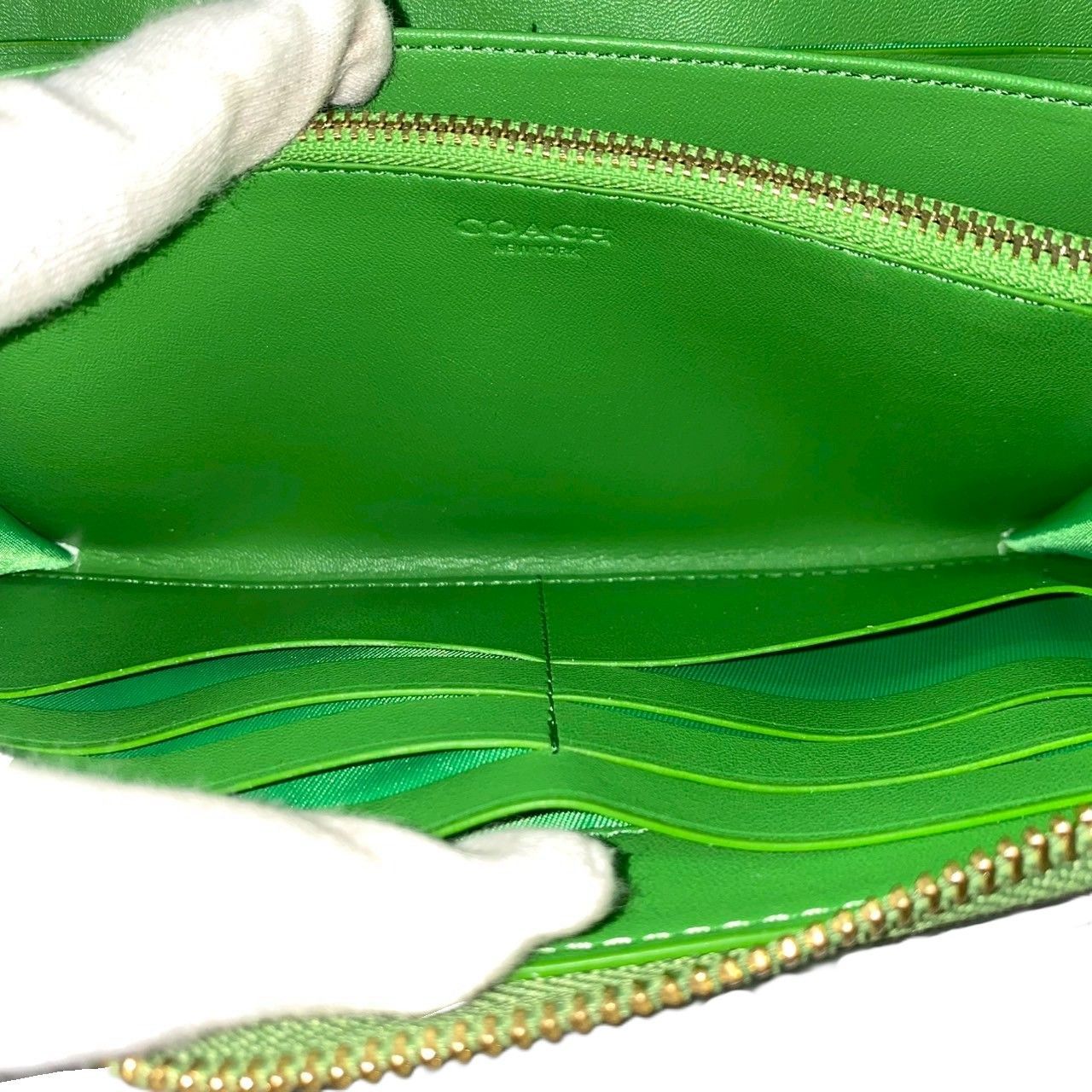 COACH】シグネチャー 長財布 グリーン/緑 ラウンドファスナー ジップ