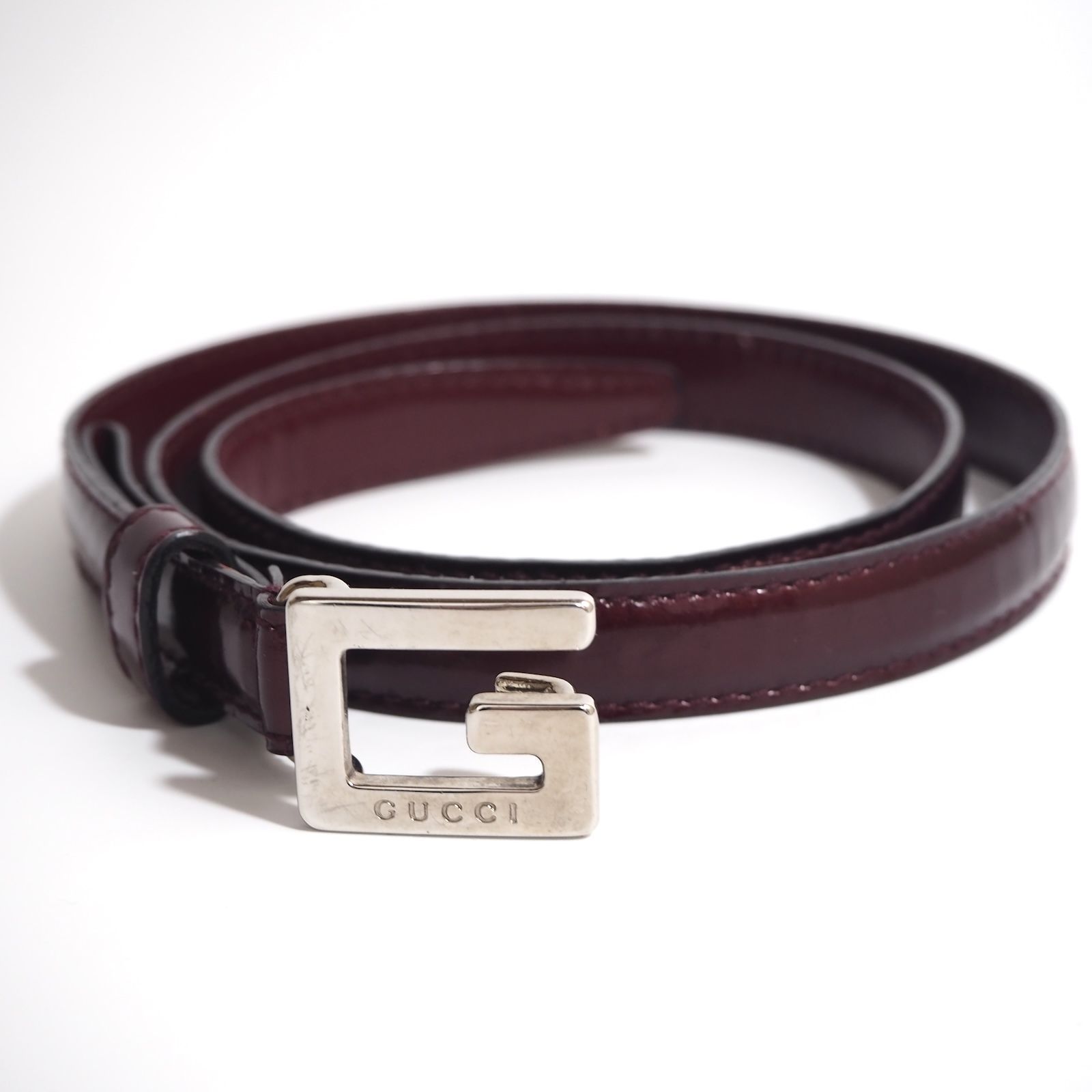 △グッチ GUCCI イタリア製 レザー ベルト ワインレッド レディース 