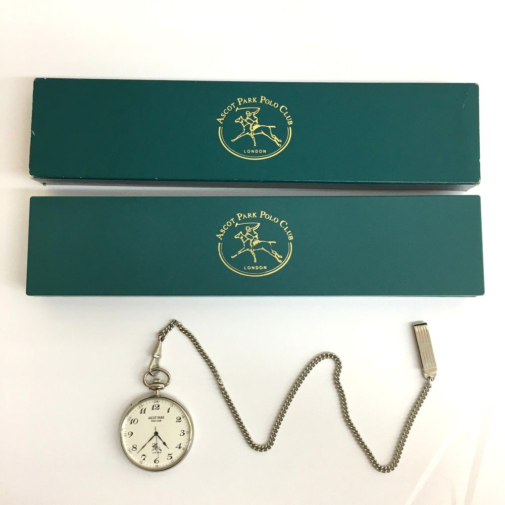 ASCOT PARK アスコットパーク POLO CLUB ポロクラブ シルバー 懐中時計 LONDON 動作未