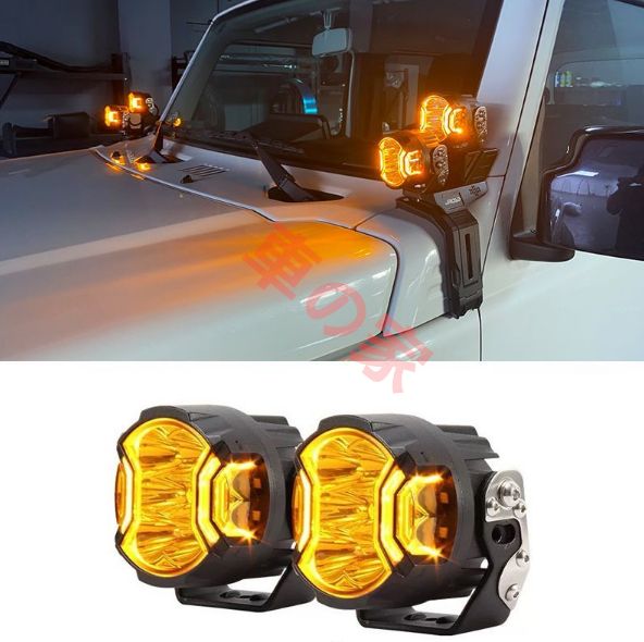 19-25年式ジムニー JB74 三ドア用 Aピラー ライトキット 黄光 LED アルミ製 後部探索灯 四灯＋左右取付ブラケット付き 耐久性抜群
