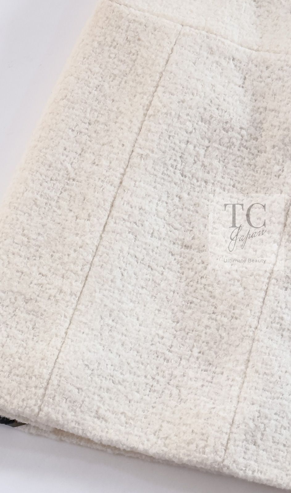 シャネル スカート CHANEL アイボリー ウール モヘア レザートリム  