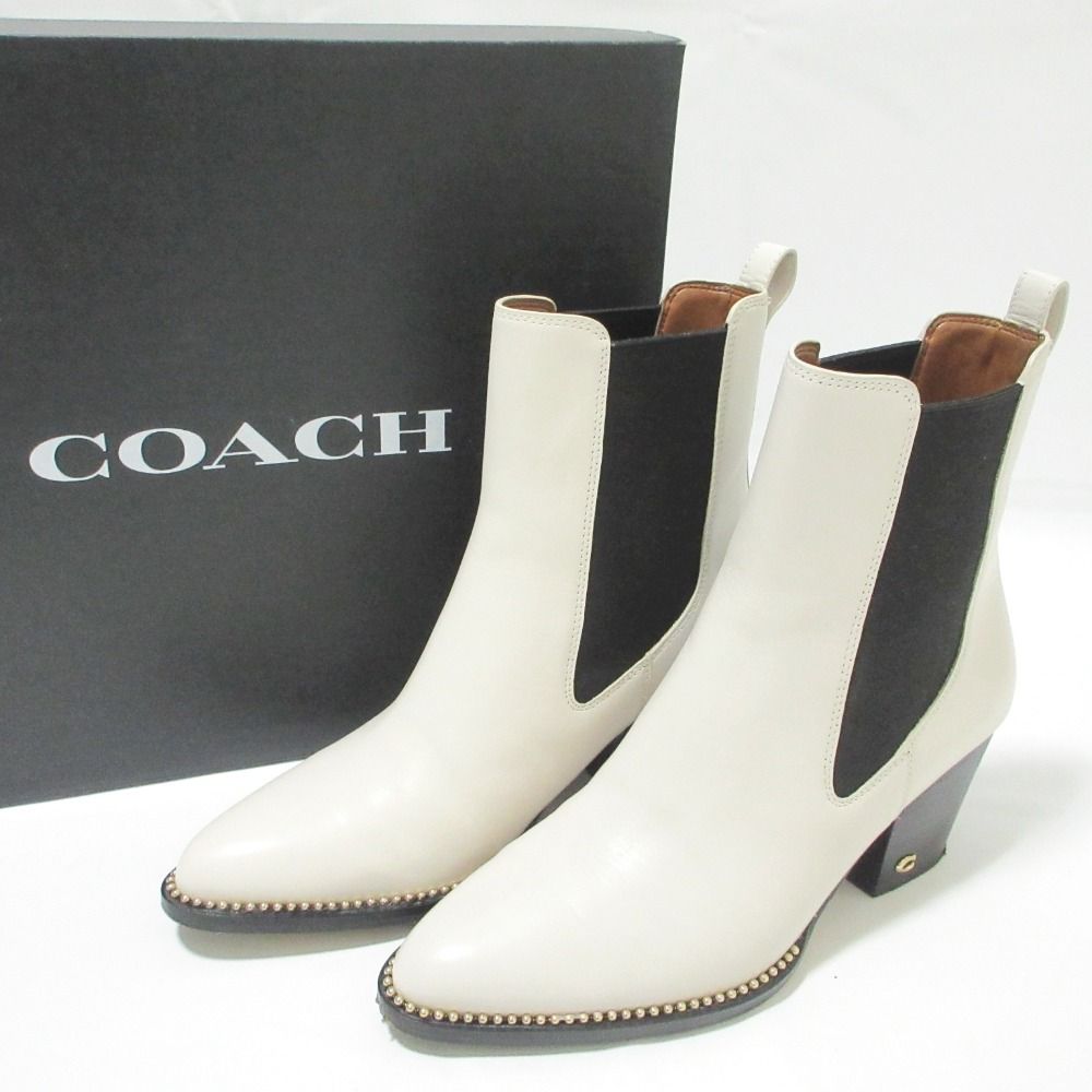 美品 COACH コーチ ピアス ブーティ レザー ポインテッドトゥ 