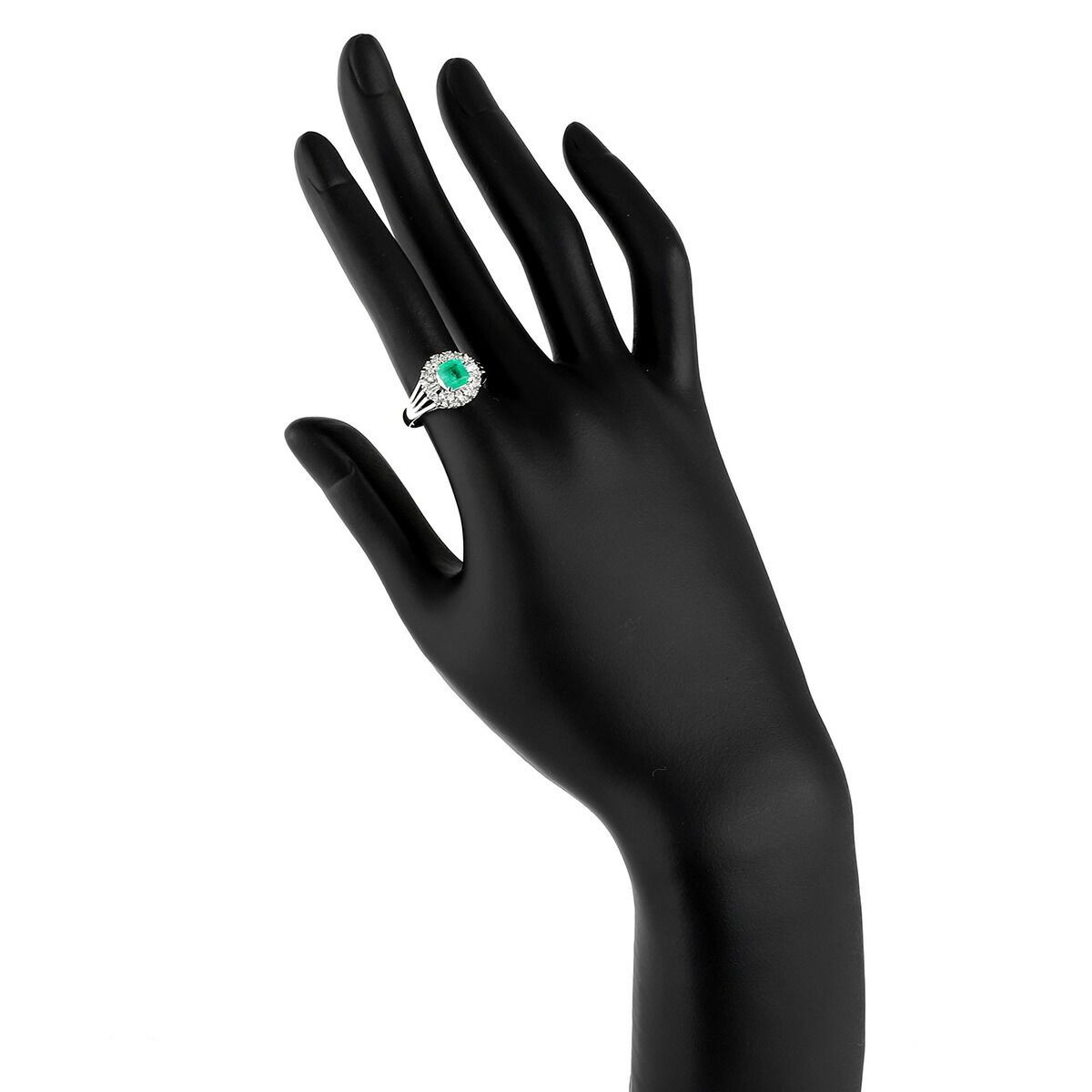 ヘイローデザインリング 指輪 エメラルド 0.51ct ダイヤモンド Pt900  