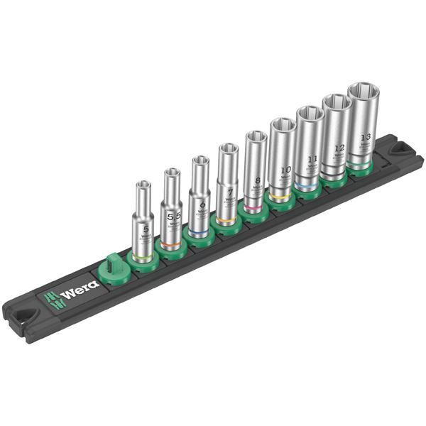 WERA ヴェラ 差込角1|4SQ 収納レール付き 9点組 ディープソケットレンチセット 005410 工具 ツール DIY 作業工具 道具