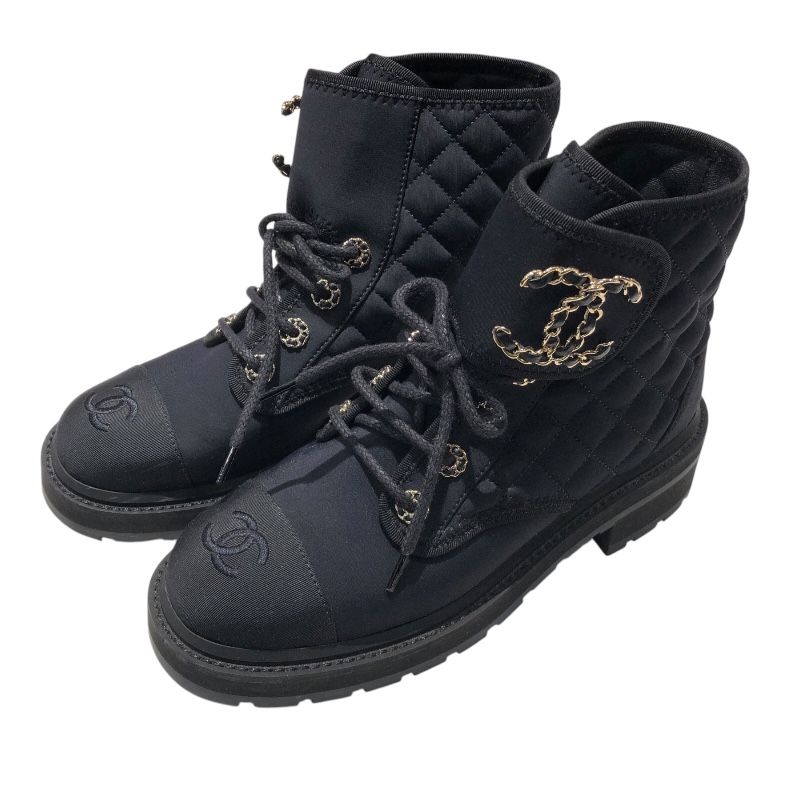 シャネル CHANEL ココマークチェーンマトラッセショートブーツ G38273 ブラック ファブリック レディース ブーツ