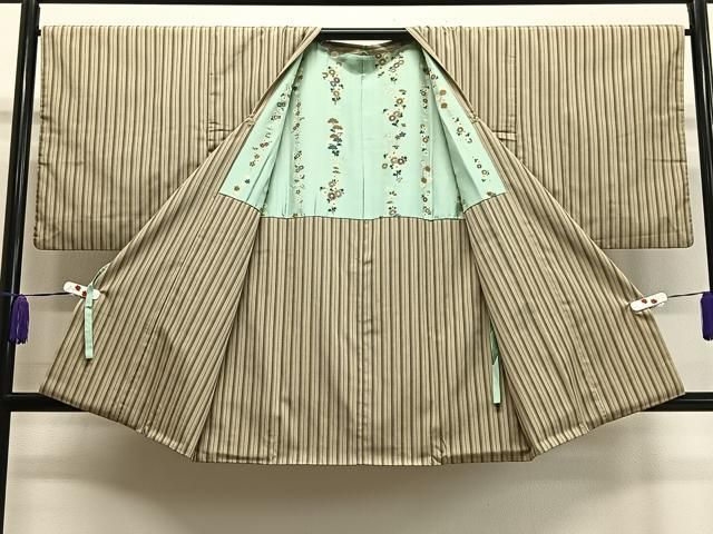 平和屋着物＃道行コート 花しおり 縞 反端付き 正絹 CAAX7896ua