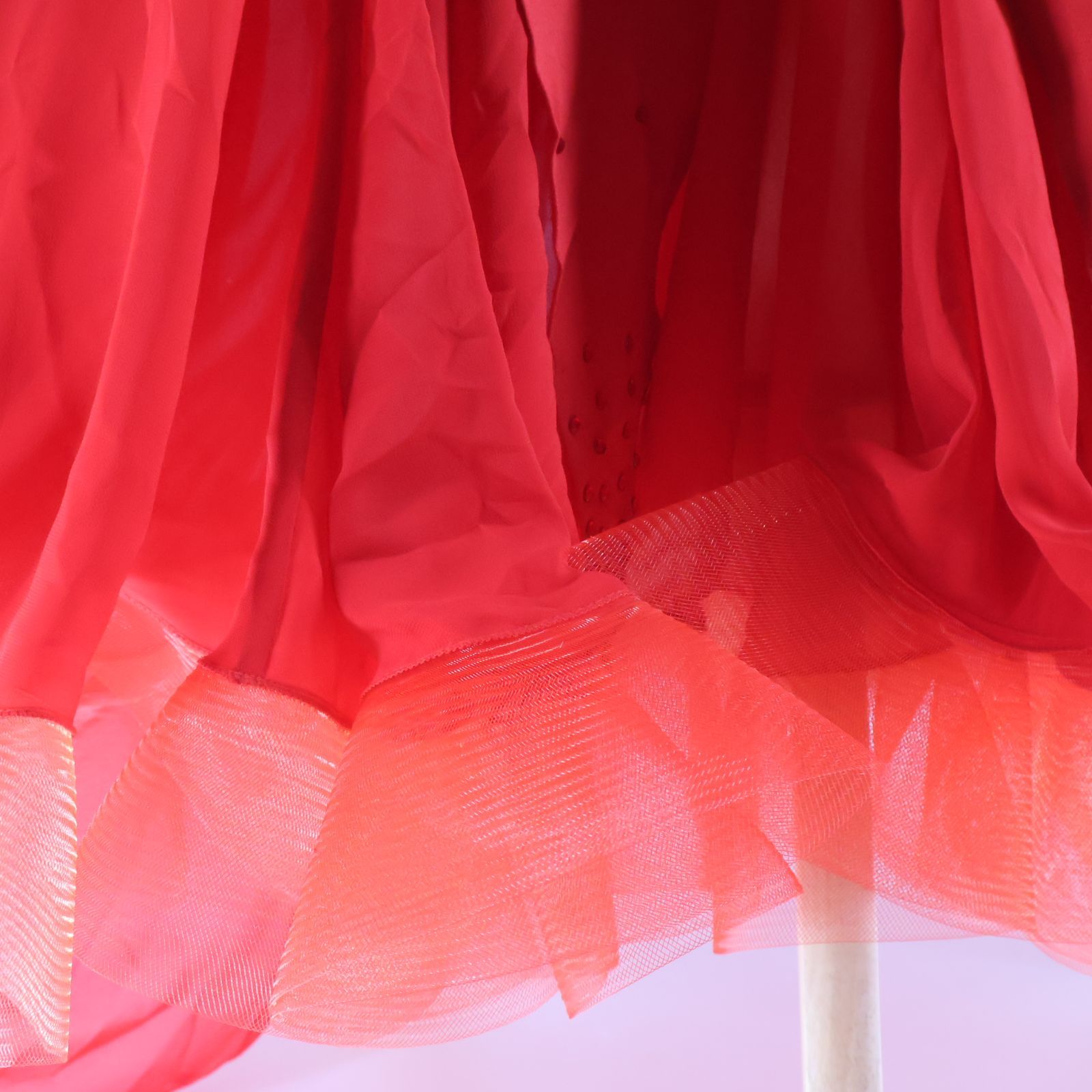 社交ダンス衣装】レッド ワンピース ドレス 赤 フリル レース フロート