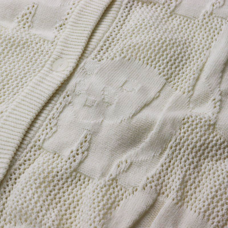 極美品 2023SS マーブルシュッド marble SUD Eyelet Panda ニットカーディガン/キナリ 羽織り 前開き 長袖 パンダ【2400014494327】 極美品 2023SS マーブルシュッド marble SUD Eyelet Panda