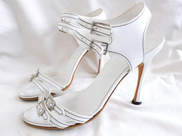 MANOLO BLAHNIK マノロ ブラニク レザー サンダル 36 約23cm レディース 白 ホワイト シューズ レディース 7J