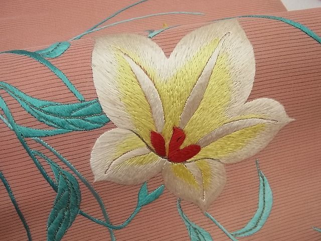 平和屋1□極上 夏物 アンティーク 大正ロマン 九寸名古屋帯 手刺繍 花 