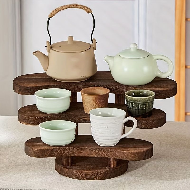 1pc アートデコ 木製ティーカップスタンド バー カフェ オフィス ホテル ファームハウス リビングルーム ベッドルーム ホリデーセレブレーション用の小さなコレクタブルディスプレイシェルフ - 電気は必要ありません