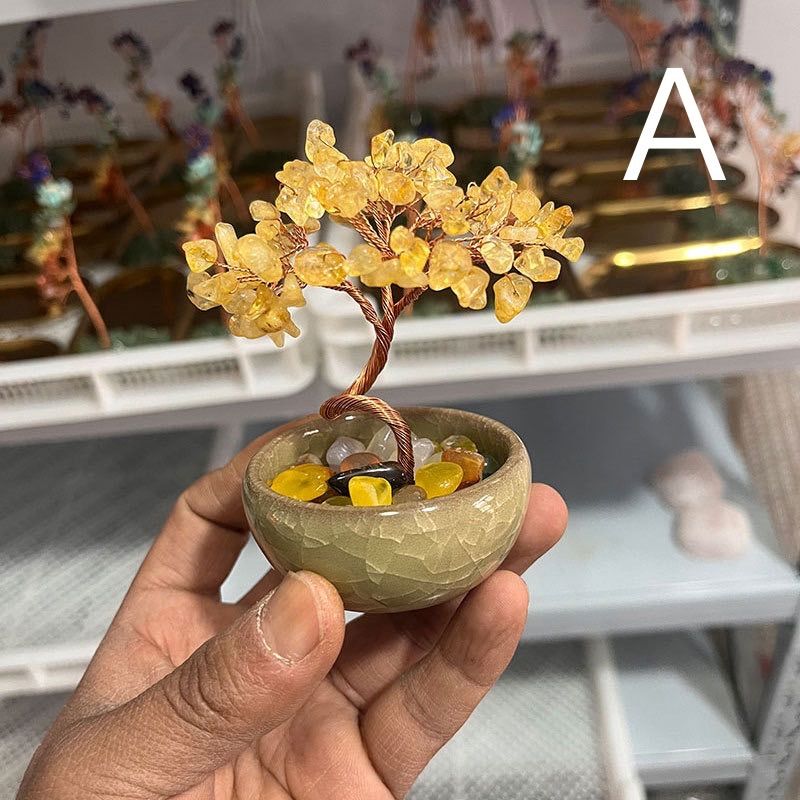 開運風水 クリスタル生命の樹 インテリア置物 天然石使用 卓上ミニ盆栽