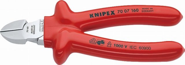 クニペックス(KNIPEX)絶縁斜ニッパー160mmディップコーティング 7007-160