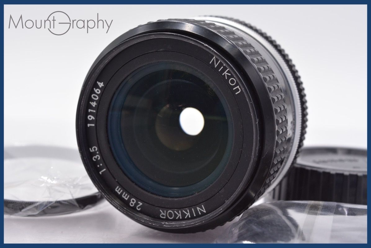上 ニコン Nikon NIKKOR 28mm F2.8 Ai 前後キャップ-レンズフィルター付 完動 同梱可 mj5092