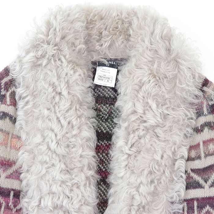 【極美品】CHANEL シャネル カーディガン ムートン ニット 09A P36274 09年製 カシミヤ混 ネイティブ柄 レディース 36 マルチカラー 伊製 極美品】CHANEL シャネル カーディガン ムートン ニット 09A