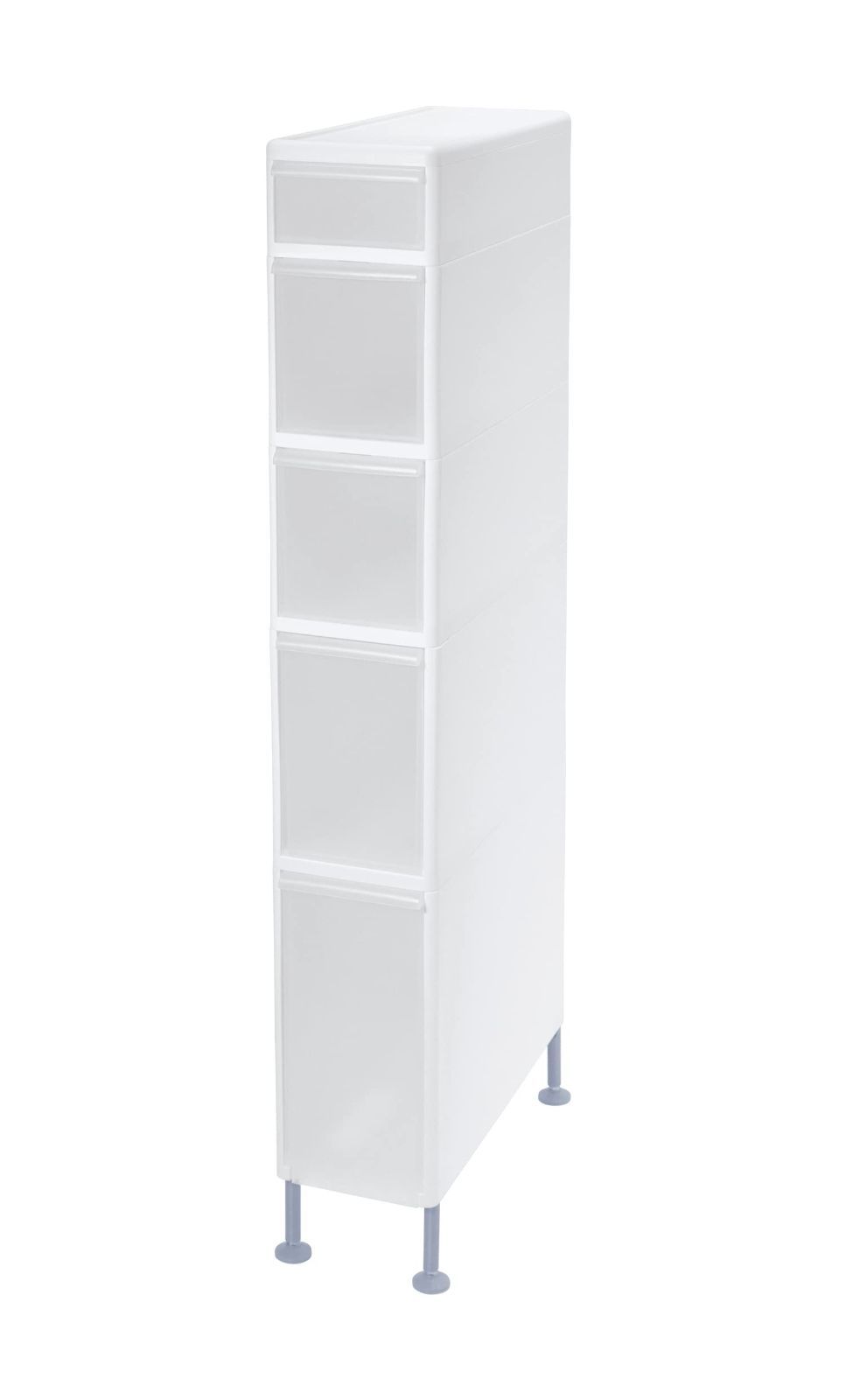 【人気商品】( like-it ) ランドリー収納 ライクイット すき間 引出し スリム 5段 (アジャスター付) 約幅18.5×奥46.5×高120~122.5cm ホワイト 日本製 TS-10121A 洗濯機 横 スペース 隙間収納