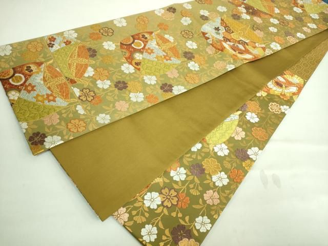 平和屋着物□極上 西陣 河合美術織物謹製 六通柄袋帯 唐織 糸車 花蝶文