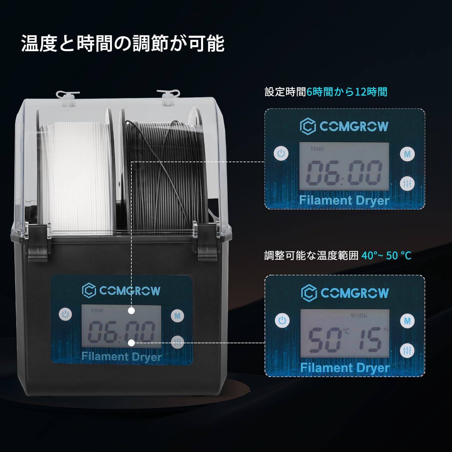 3Dフィラメント収納ボックス フィラメント乾燥機 大容量 3Dプリンターフィラメントドライヤーボックス 2kgフィラメント用 1.75mm 2.85mm 3.00mmフィラメントに対応 リアルタイム温度 湿度表示 水分除去 除湿用 均一加熱 CHRISTIANNAURATH_COM_BR