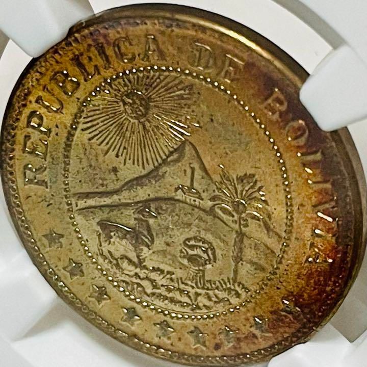 送料0円】 希少 日本初 1942 ボリビア 50CEVTAV S 銅貨NGC MS64 旧貨幣 ...