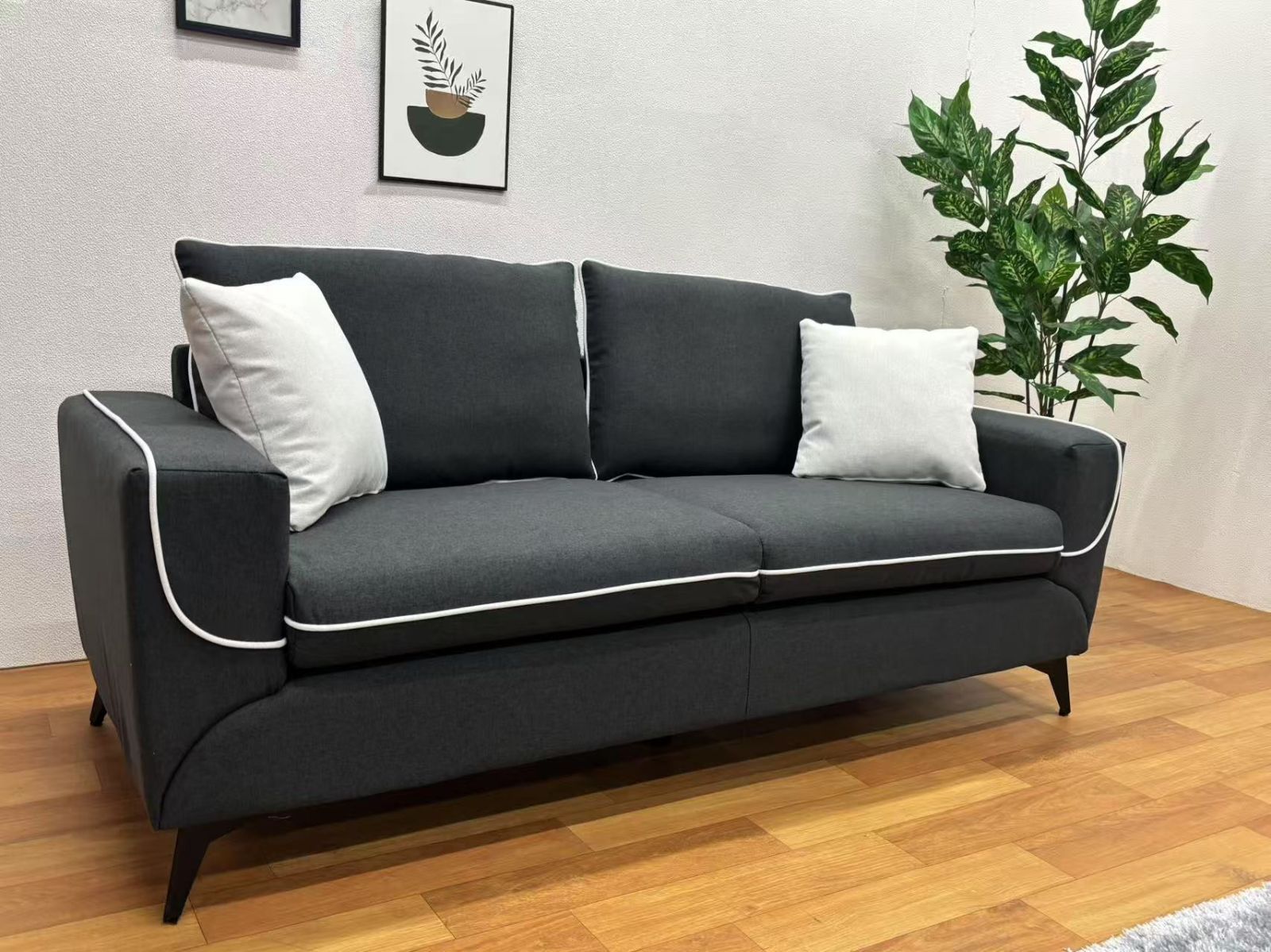 リビングソファ ミッドセンチュリー ヴィテージ風 かわいい 布張りソファー3232＃グレー