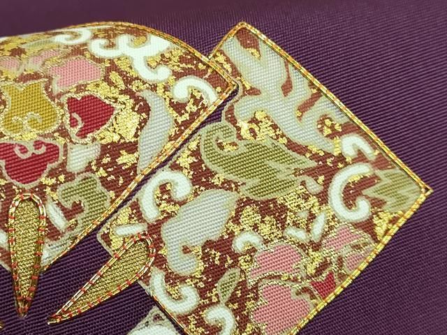 平和屋着物□極上 塩瀬 九寸開き名古屋帯 駒刺繍 色紙花文 金彩 桑の実  