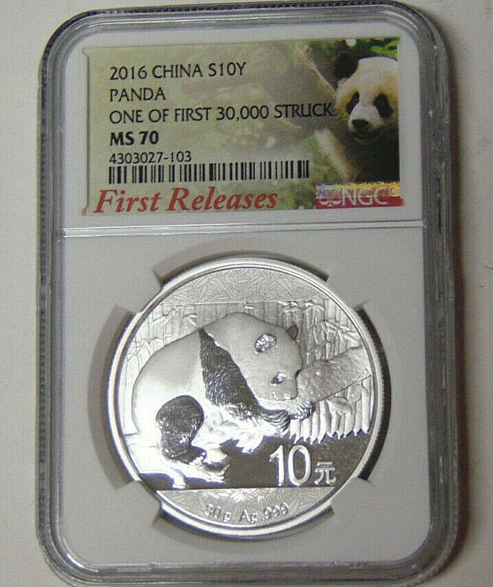 NGC MS70 2016 China Silver Panda 10 Yuan 1 of First 30 000 Struck First Releases