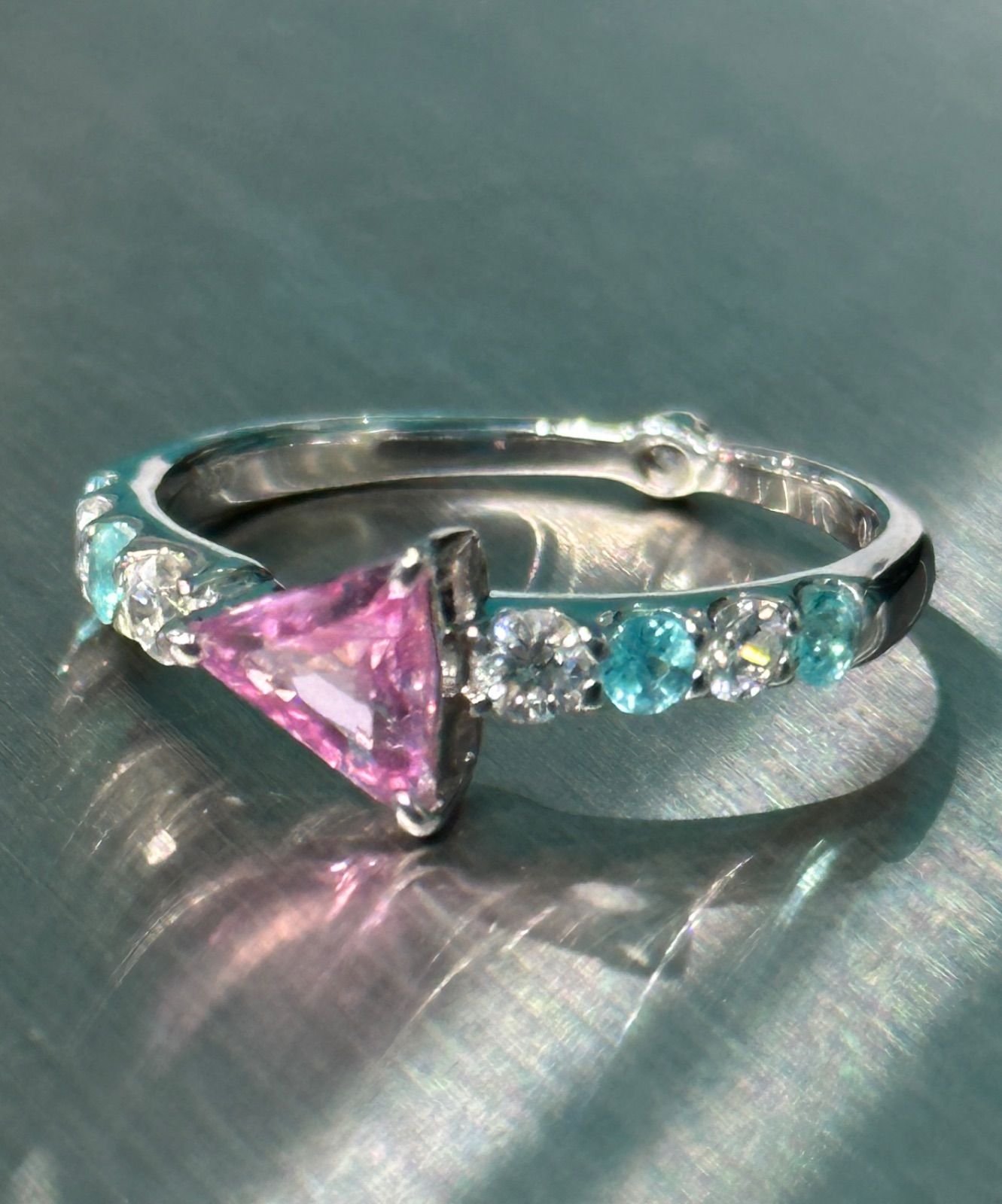 ★バターリャパライバトルマリン&パパラチアサファイアリングPt900★ ブラジル産パライバトルマリンリング PA 0.16ct Pt900 東京宝石