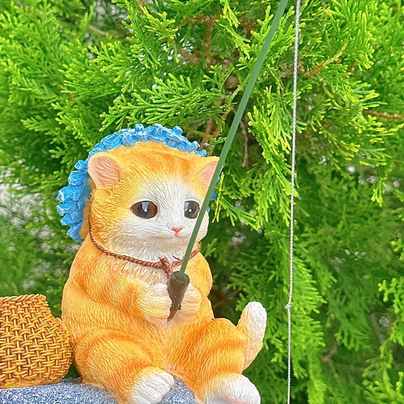 置物 オブジェ ガーデンオーナメント 釣りをしているネコ ねこ 猫 屋内 室内 屋外 インテリア 玄関 リビング ダイニング 装飾 庭 ガーデニング 装飾 ガーデン 樹脂 ユニーク ギフト インテリア用品 贈り物 雑貨 可愛い 池オブジェ