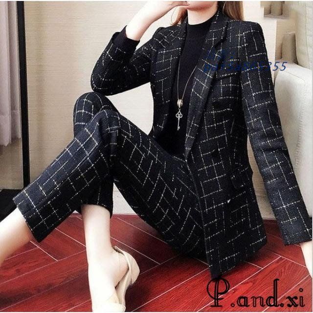レディースファッション ブラック フォーマル スーツ レディース チェック柄 40代 30代 通勤 パンツスーツ 2点セット OL オフィススーツ pai 5 a 865355 ブラウン系 フィット感
