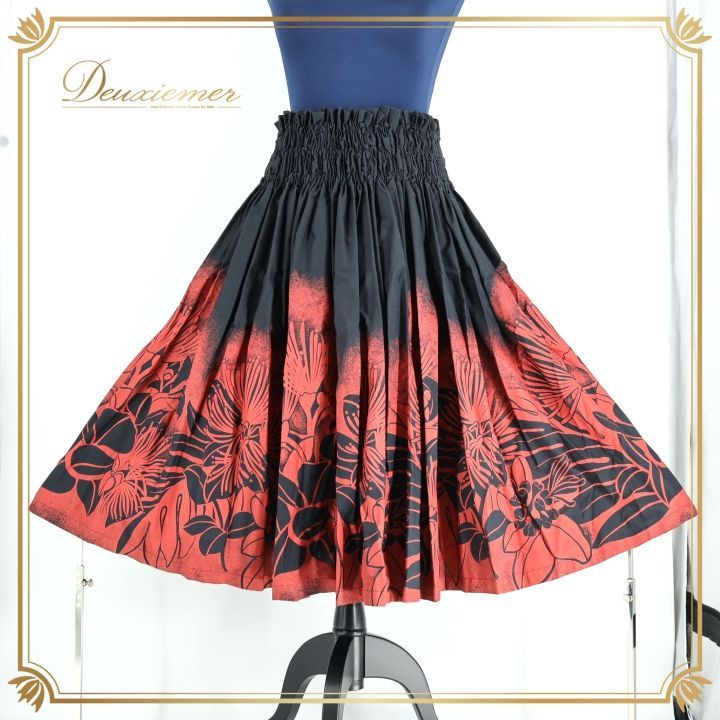 パウスカート☆フラダンス☆ハワイアン☆切り替えパウスカート☆ブラック×レッド フラダンス 衣装 パウスカート ブラック系 フラ ダンス パウスカート