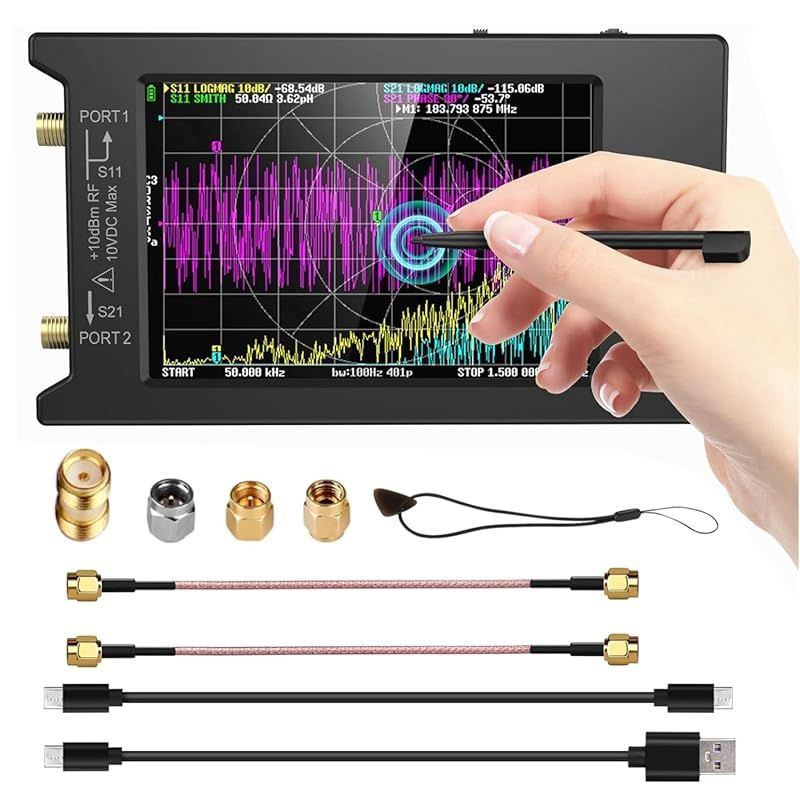 NanoVNA-H4 V4.3ベクトルネットワークアナライザ 10k-1.5GHz HF VHF UHF定在波測定器 Sパラメータ VSWR 位相 遅延 スミスチャート測定 4インチLCDタッチスクリーンアンテナアナライザ