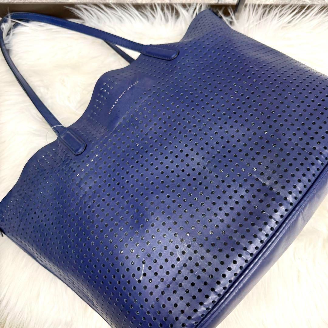 MARC BY MARC JACOBS マークバイマークジェイコブス パンチングレザートートバック ハンドバッグ A４ポーチ付き革鞄 ブルー