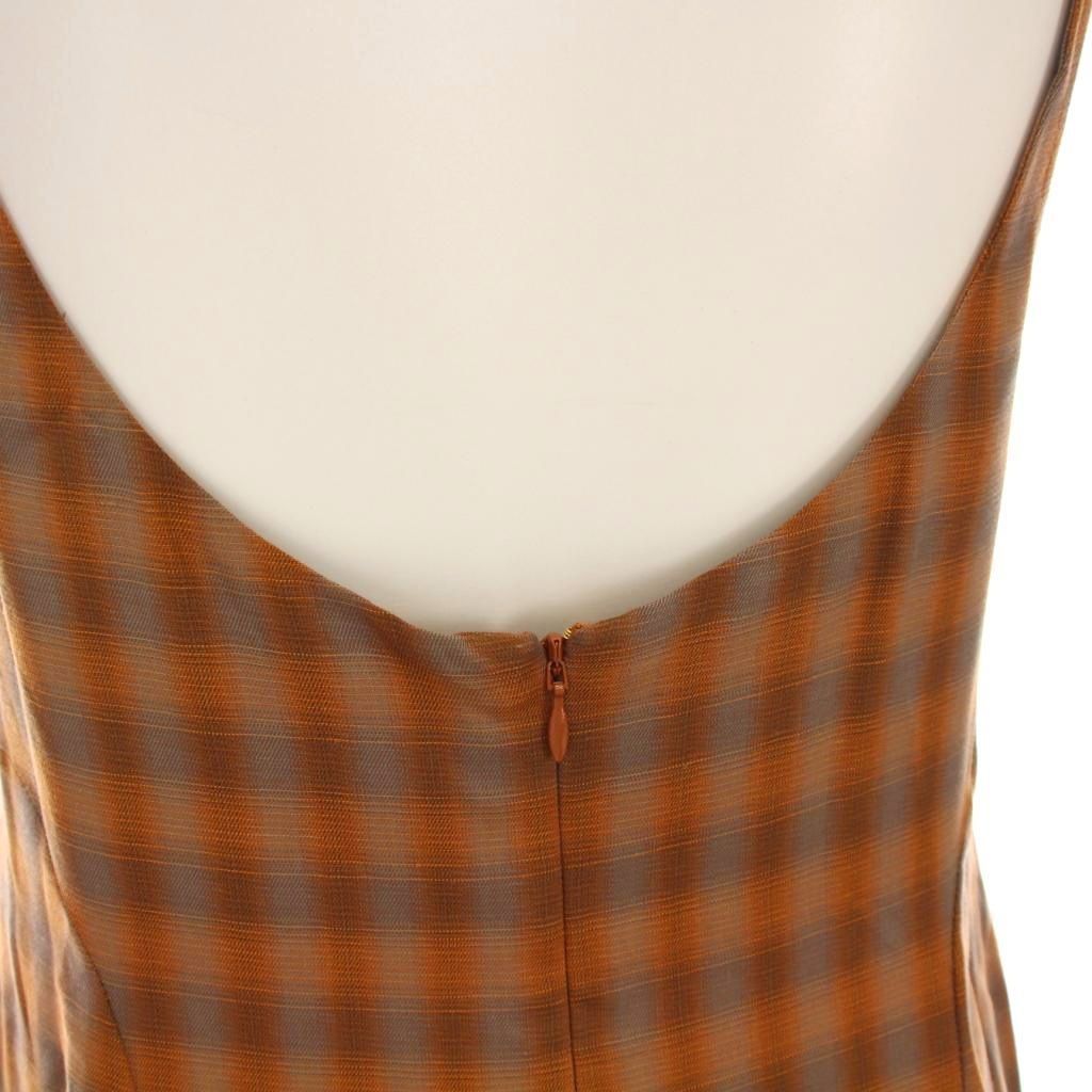 【中古】未使用品 マメクロゴウチ  23SS リネン ミックス オンブレチェック キャミソール ドレス ワンピース 2 茶色 マメクロゴウチ Mame Kurogouchi 23SS Linen Mix Ombre Check Camisole