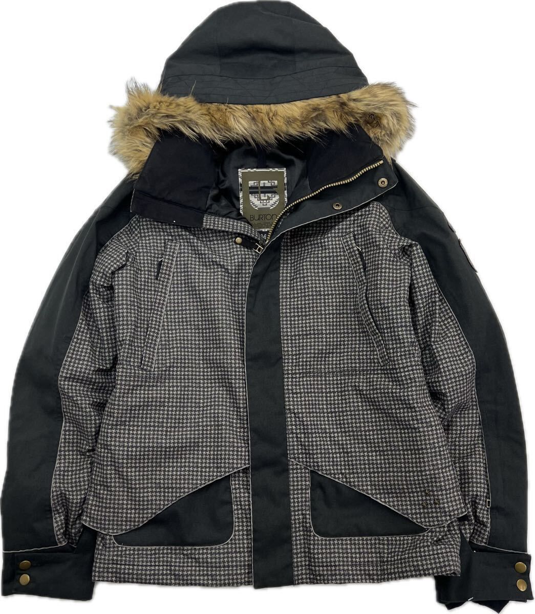 BURTON スノボウェア デザイン柄 ジャケット ファー フーディ グレー ブラック M スノーボード レジャー スポーツ 人気 バートン FB137