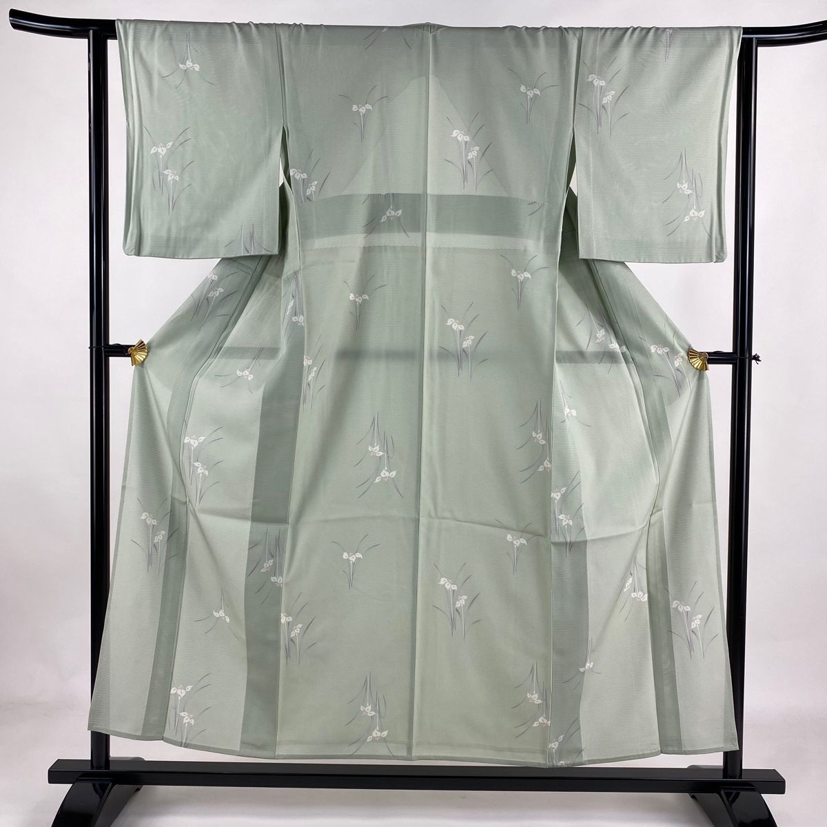 小紋 身丈155cm 裄丈62cm S 薄物 絽 草花 薄緑 正絹 秀品
