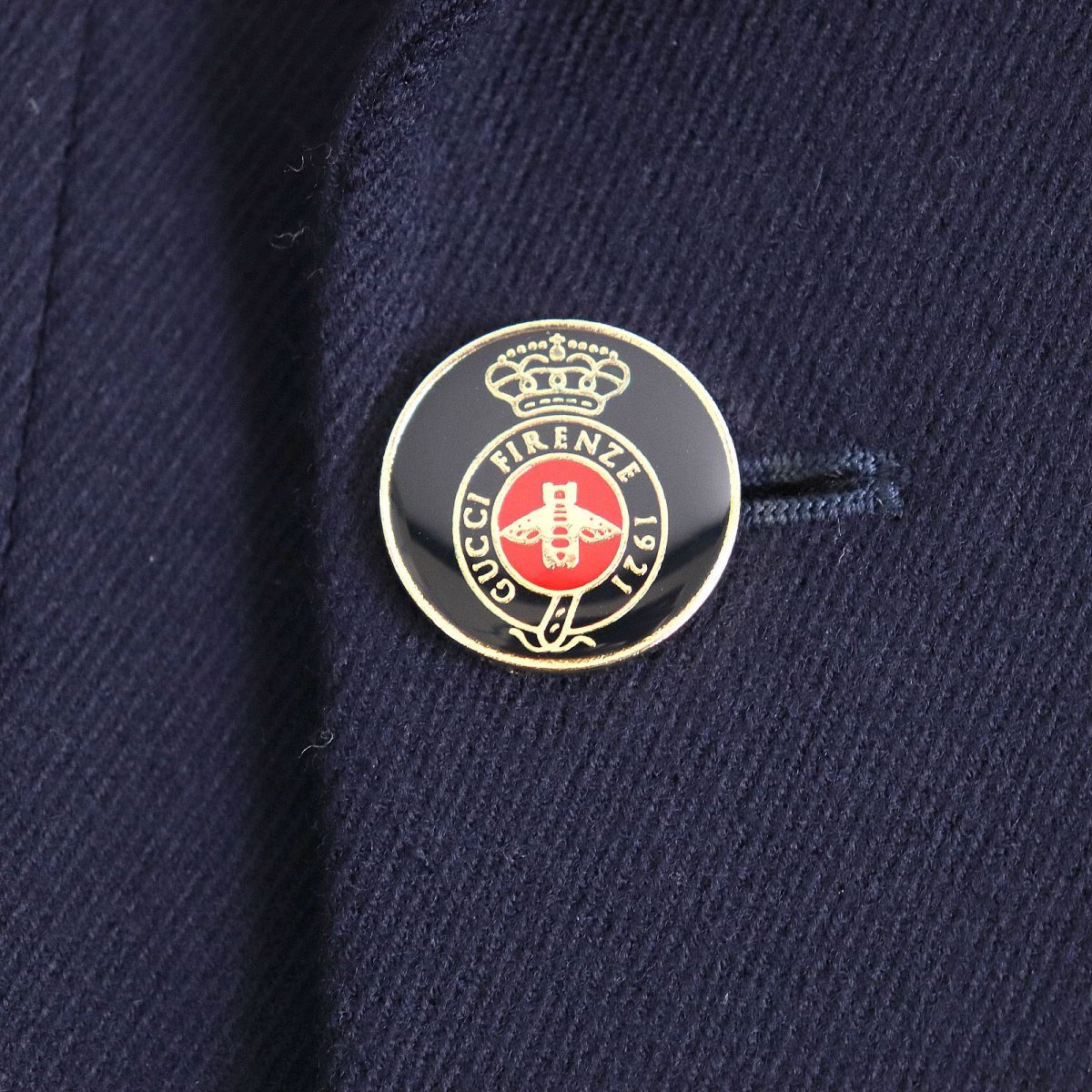 極美品◇グッチ ロゴボタン 裏地シルク混 ロング丈 ダブルブレスト