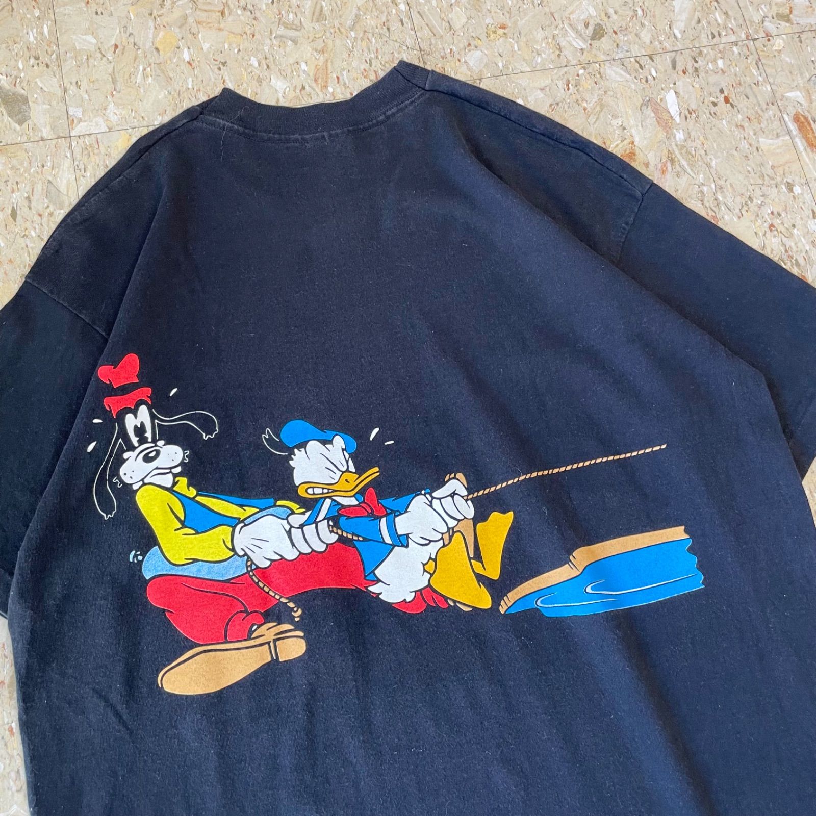 90s USA製 【Disney】 ディズニー ミッキー 綱引き 両面プリント T 