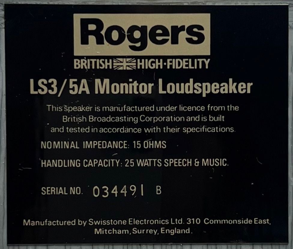 ☆ 送料無料‼ 美品 Rogers ロジャーズ 2ウェイ スピーカー ペア LS3/5A