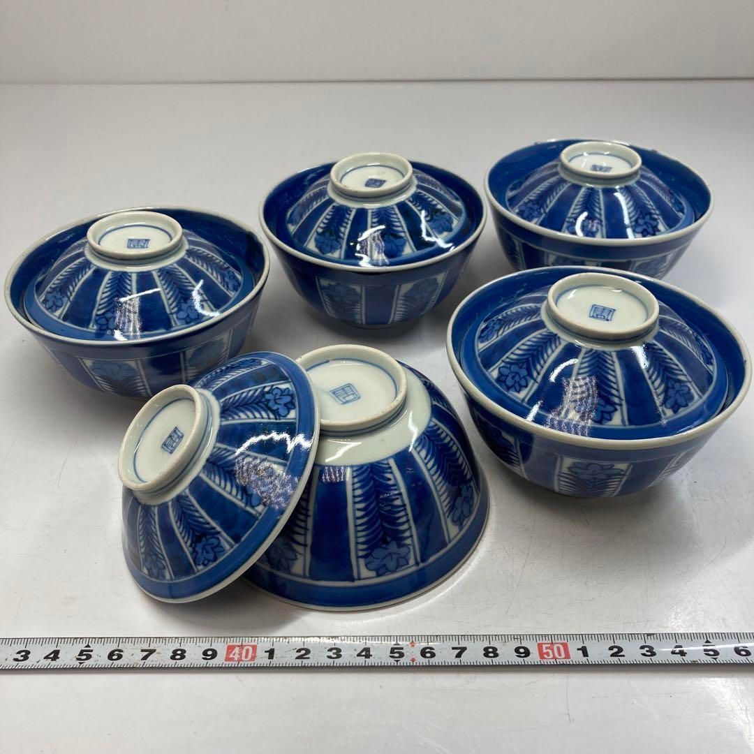 古伊万里　蓋付き茶碗　５個セット 古伊万里 蓋付き茶碗 5客セット 飯碗 骨董品 和食器 アンティーク