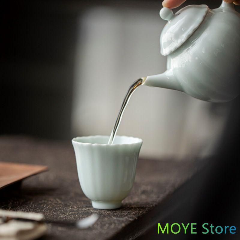 中国茶器 陶器 手作り 花型 茶杯 3点セット 中国茶 茶葉