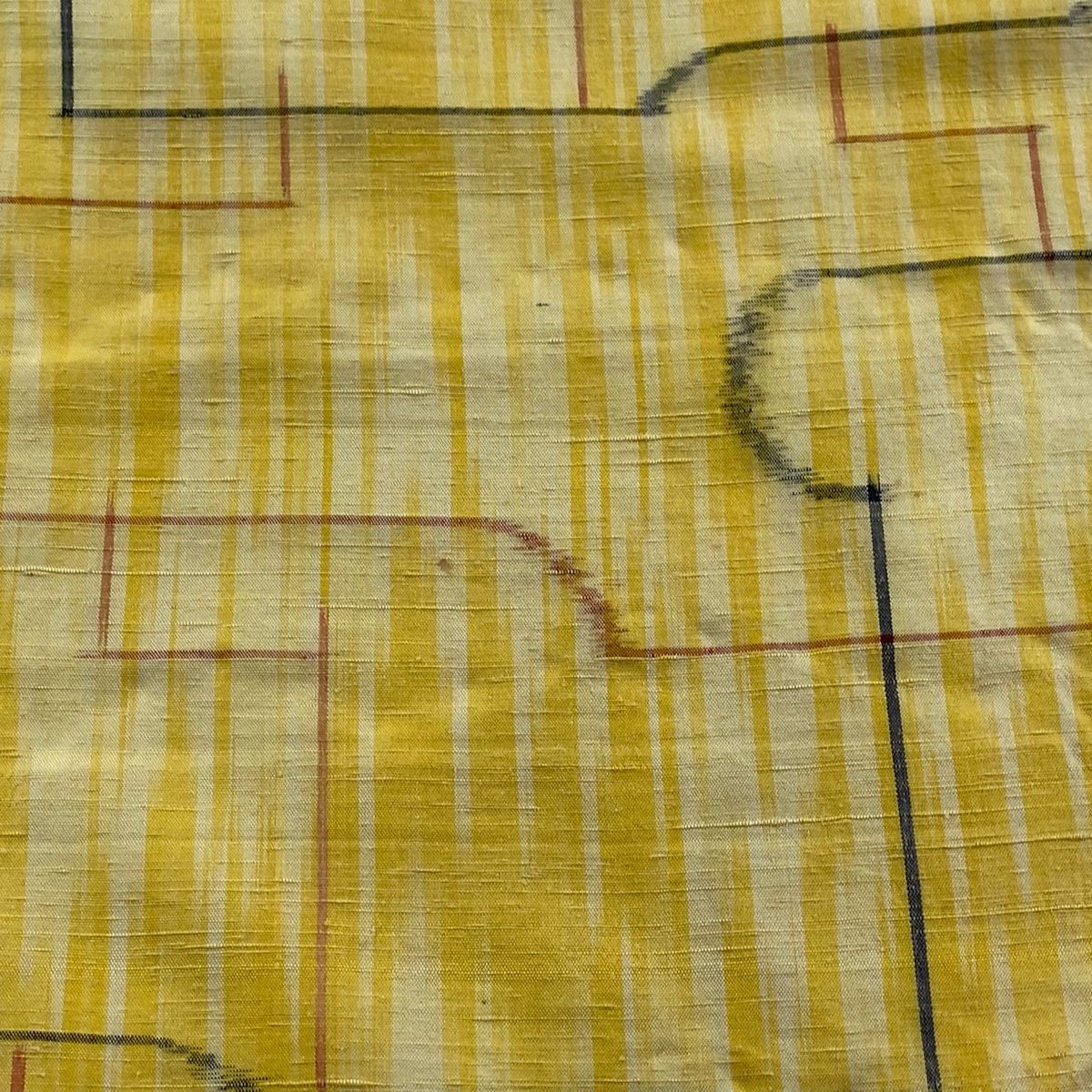 反物 秀品 紬 縦縞 幾何学模様 黄色 正絹