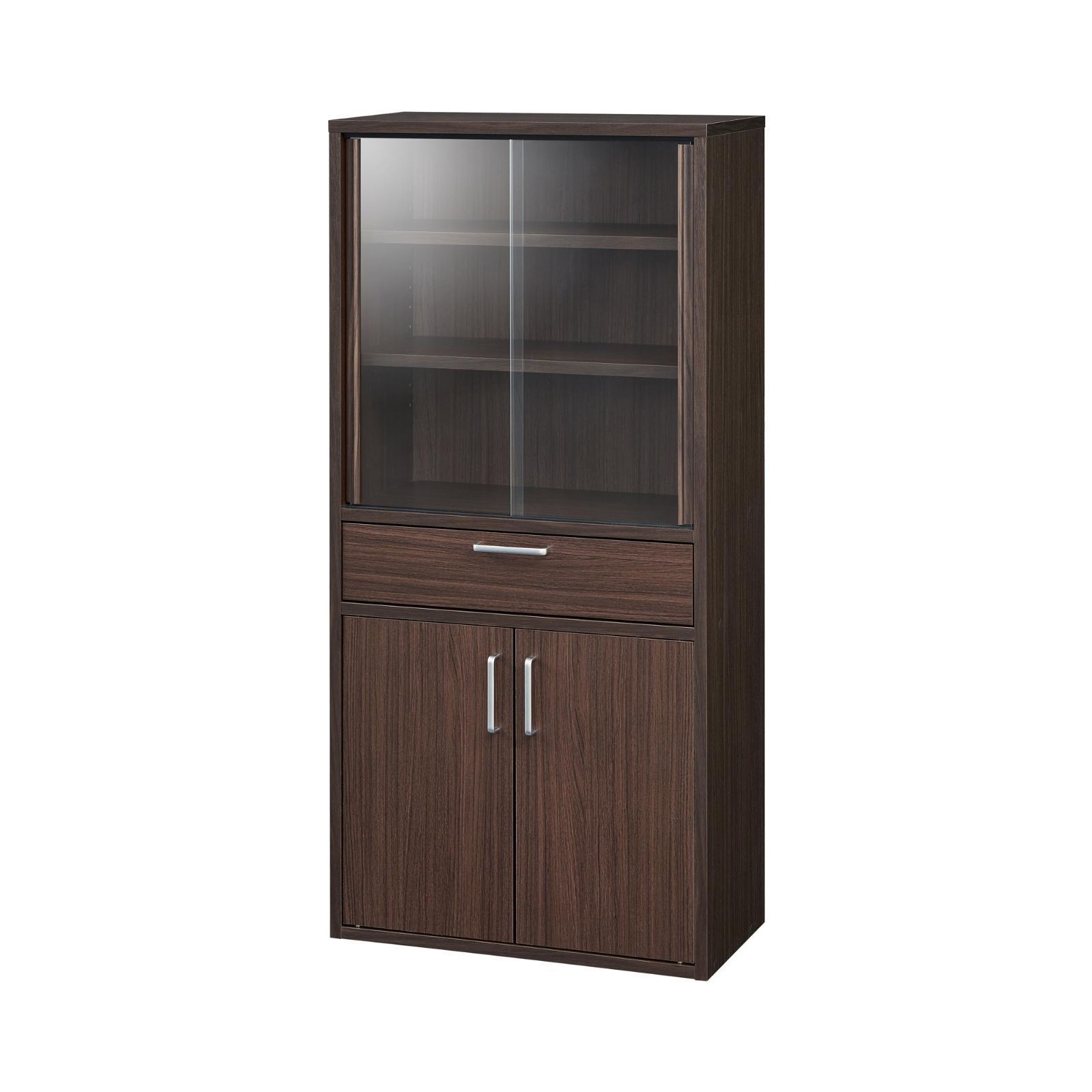 『大人気』FUL-1255DGHDK フルニコ 幅56.6×奥行29.5×高さ119cm ベーシックデザイン ダークブラウン木目柄 一人暮らしの部屋や狭いスペースにぴったりサイズ ガラスキャビネット キッチン収納 カ