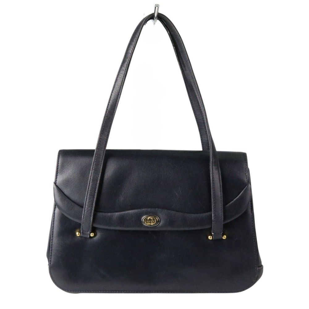 良品 GUCCI グッチ ヴィンテージ GGフラップ レザー ハンドバッグ  