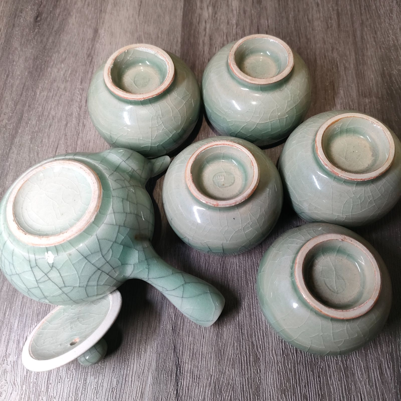 狡猾な 13 ♥ 大堀相馬焼 春山 急須１個 湯呑み５客 茶器 陶徳 急須 湯呑み セット 福島県 相馬流山 貫入 翡翠 煎茶器 アンティーク 馬柄 干支 骨董 育つ