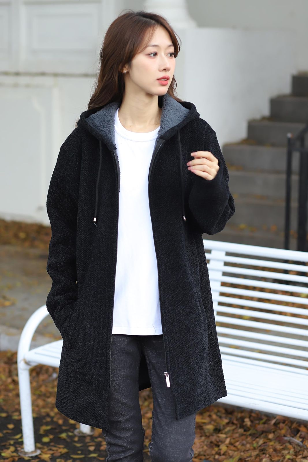 ネコート] レディース ロングパーカー パーカー アウター 裏起毛