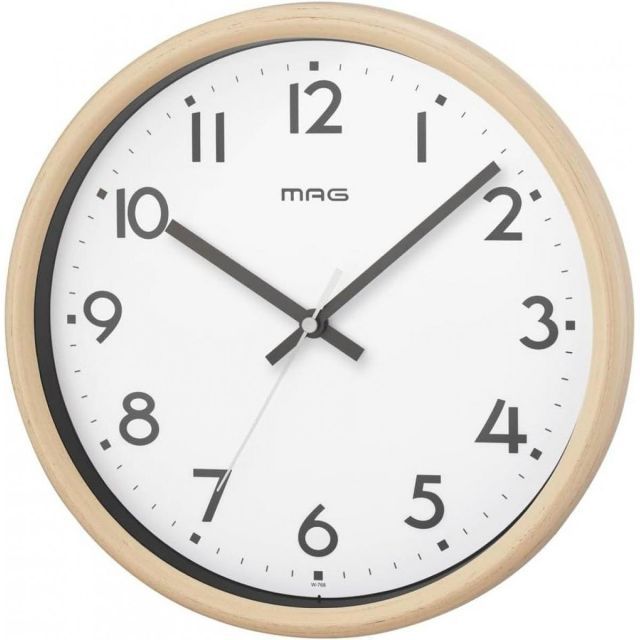 MAG 電波掛時計 トルテ W-768IV-Z 木目調 壁掛け 時計 電波時計 ナチュラル 北欧風 和室 見やすい 掛け時計 ステップ秒針 夜間秒針停止機能