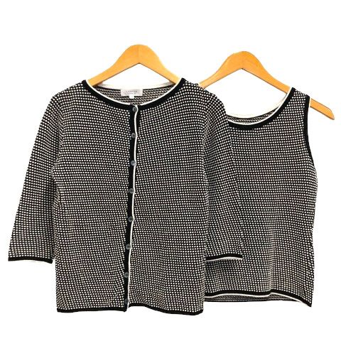 ★LANVIN★ランバン★黒タンクトップカーディガンセット★刺繍★美品★素敵★ ランバン LANVIN アンサンブルニット カーディガン ノースリーブ