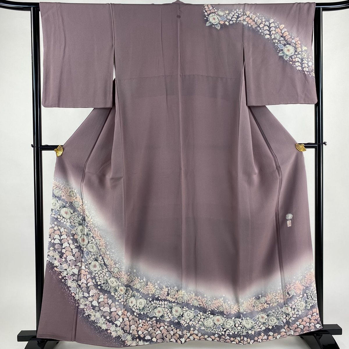 訪問着 身丈160.5cm 裄丈62.5cm S 袷 翠山工房 落款 辻が花 ぼかし 灰紫 正絹 一つ紋